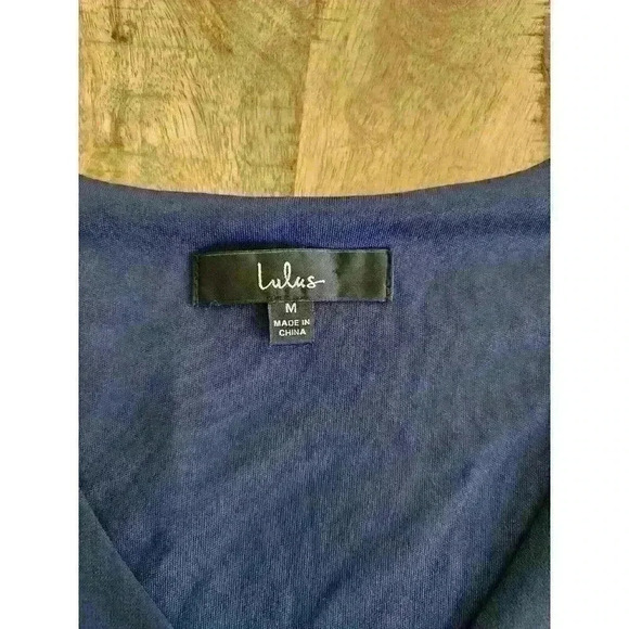 Lulu's Peek a Boo Shoulder Shift Dress Naby Blue M Womens Chiffon - Picture 4 of 6